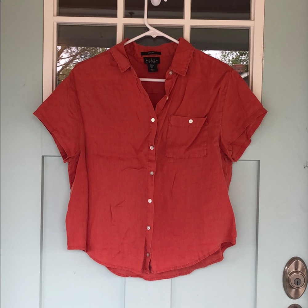 Linen Coral Button Up Blouse